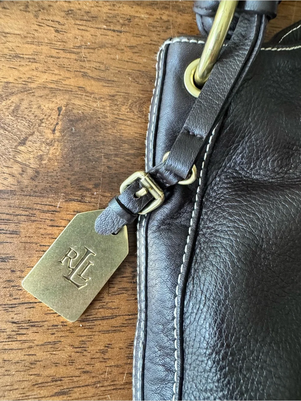 Lauren Ralph Lauren Pebbled Leather Braided Handle  hobo bag euc chocolate brown